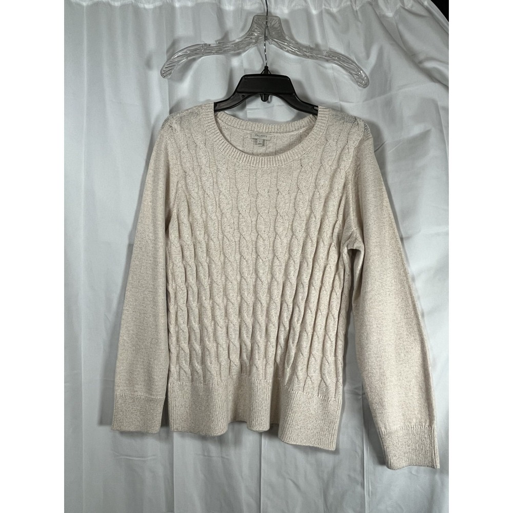 Talbot"s Cablenet Crew Sweater Size Large Beige With Gold Flecks‎